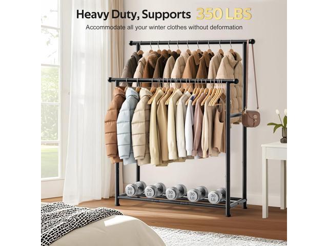 MISSLO Double Rods Garment Rack Heavy Duty Clothing Rack for Hanging Clothes Portable Clothes Organizer for Bedroom, Living Room, Clothing Store...