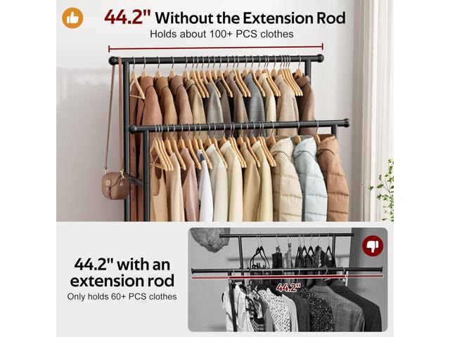 MISSLO Double Rods Garment Rack Heavy Duty Clothing Rack for Hanging Clothes Portable Clothes Organizer for Bedroom, Living Room, Clothing Store...