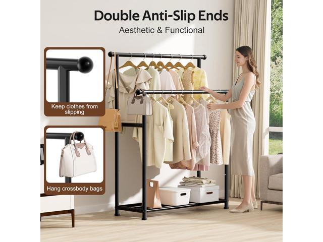 MISSLO Double Rods Garment Rack Heavy Duty Clothing Rack for Hanging Clothes Portable Clothes Organizer for Bedroom, Living Room, Clothing Store...