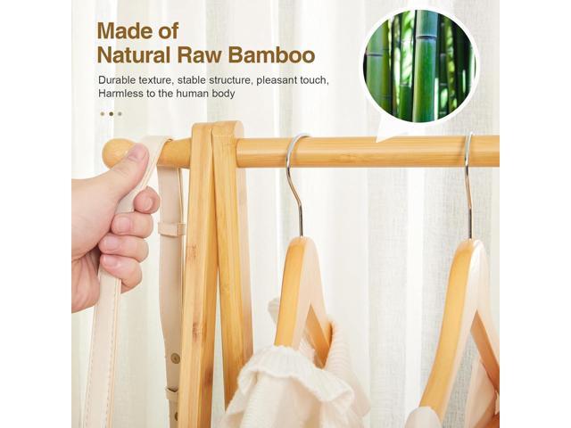 Bamboo Clothes Rack with Storage Box, Garment Holder Clothing Stand for Hanging Coat, Foldable Wardrobe Organizer for Entryway and Bed Room (Natural)