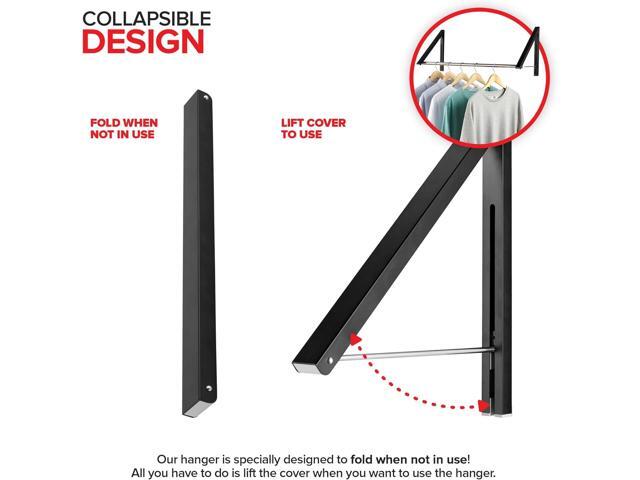 Double Foldable Clothing Rack w/ Extension Rod, Wall-Mounted Retractable Clothes Hanger for Laundry Dryer Room, Hanging Drying Rod, Small...