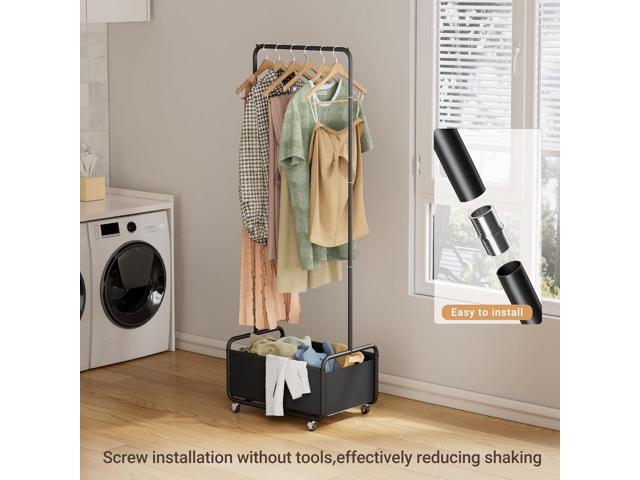Dunatou Small Clothes Rack with Wheels, Heavy Duty Metal Garment Rack, 2-in-1 with Basket, Clothes Racks for Hanging Clothes, 15.7' x 23.6' x 67',...