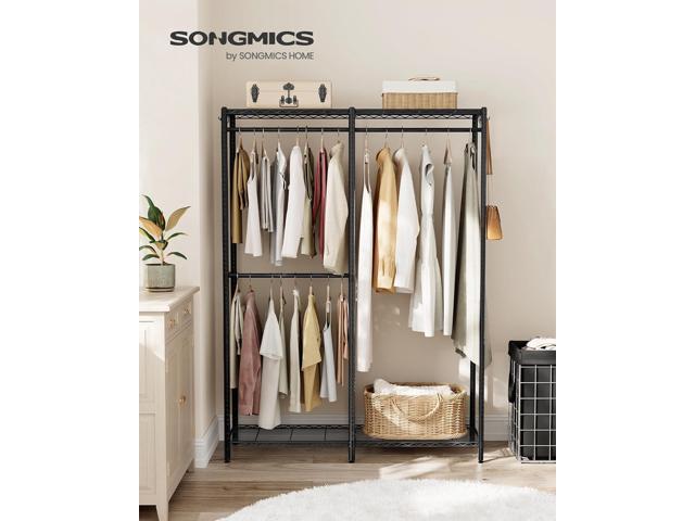 SONGMICS Clothes Rack, Freestanding Wardrobe Closet, Metal Clothing Racks, Heavy-Duty Garment Rack with Adjustable Shelves, Hanging Rods,...