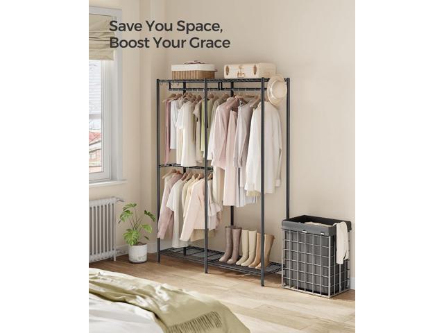 SONGMICS Clothes Rack, Freestanding Wardrobe Closet, Metal Clothing Racks, Heavy-Duty Garment Rack with Adjustable Shelves, Hanging Rods,...