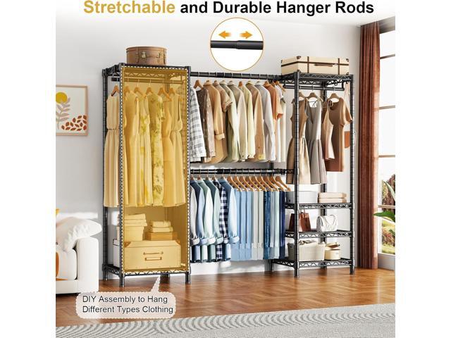 Ulif E7 Garment Rack, Heavy Duty Clothes Storage System with Extendable Hangers Rods, Metal Clothe Rack with 6 Wire Shelves, (52.3'-72') W x 14.5'...