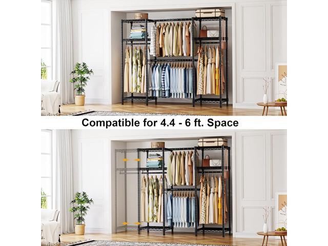 Ulif E7 Garment Rack, Heavy Duty Clothes Storage System with Extendable Hangers Rods, Metal Clothe Rack with 6 Wire Shelves, (52.3'-72') W x 14.5'...