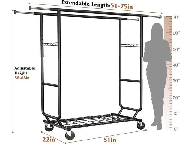 Raybee Clothes Rack Load 630LBS, Heavy Duty Clothes Rack, Rolling Clothing Racks for Hanging Clothes with Wheels, Adjustable & Commercial Garment...