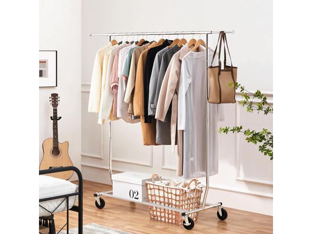 Yaheetech Clothes Rack with Wheels, Heavy Duty Garment Rack with Extendable Hanging Rod, Rolling Clothing Rack for Hanging Clothes, Chromed, Silver