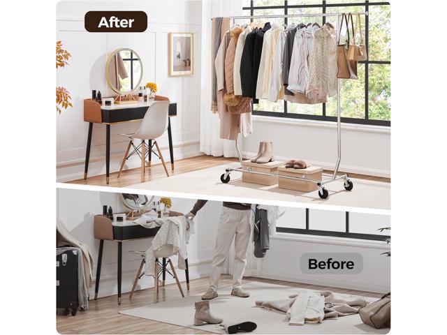 Yaheetech Clothes Rack with Wheels, Heavy Duty Garment Rack with Extendable Hanging Rod, Rolling Clothing Rack for Hanging Clothes, Chromed, Silver