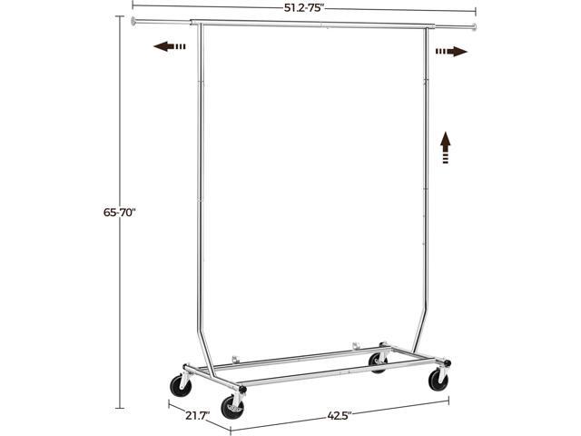 Yaheetech Clothes Rack with Wheels, Heavy Duty Garment Rack with Extendable Hanging Rod, Rolling Clothing Rack for Hanging Clothes, Chromed, Silver