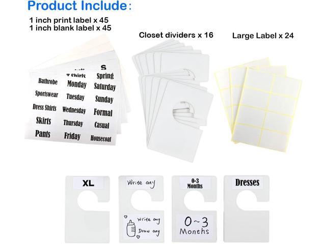 32 Pack White Clothing Rack Size Dividers Plus 150 Labels (1 Inch) and 40 Large Blank Labels, Large Rectangular Clothing Closet Dividers (Pearl White)