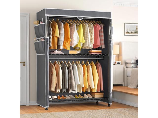 Raybee Clothes Rack with Cover, 81' H Clothing Racks for Hanging Clothes, Portable with Wheels and Adjustable Feets, Max Load 440LBS, Black