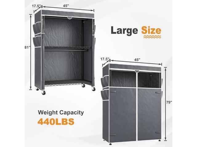 Raybee Clothes Rack with Cover, 81' H Clothing Racks for Hanging Clothes, Portable with Wheels and Adjustable Feets, Max Load 440LBS, Black