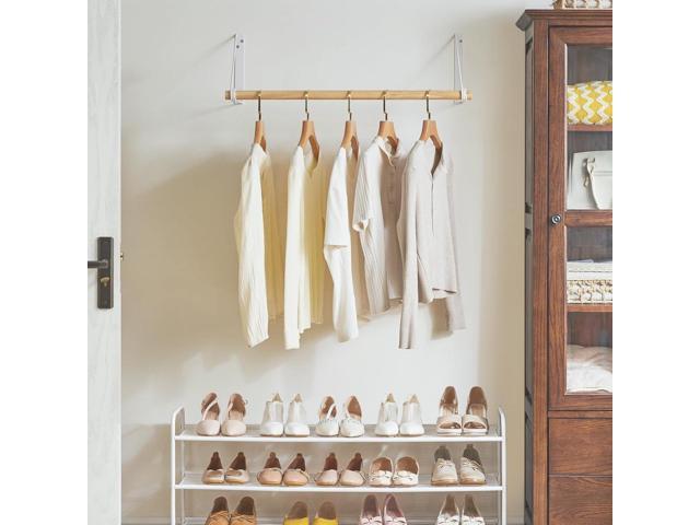 IBUYKE Wall Mounted Clothes Rack, Wood Wall Mounted Clothes Rail, Space-Saving Hanging Closet Rod, Modern Wardrobe Coat Rack for Entrance, Wall,...