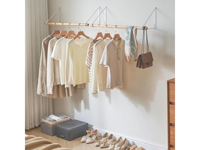 IBUYKE Wall Mounted Clothes Rack, Wood Wall Mounted Clothes Rail, Space-Saving Hanging Closet Rod, Modern Wardrobe Coat Rack for Entrance, Wall,...