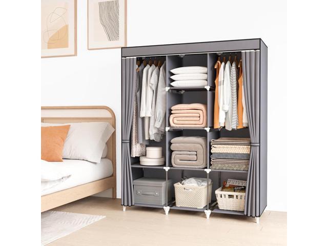 Portable Closet, 51 Inch Wardrobe Closet for Hanging Clothes with 2 Hanging Rods, 8 Storage Organizer Shelves for Bedroom, Durable and Easy to...