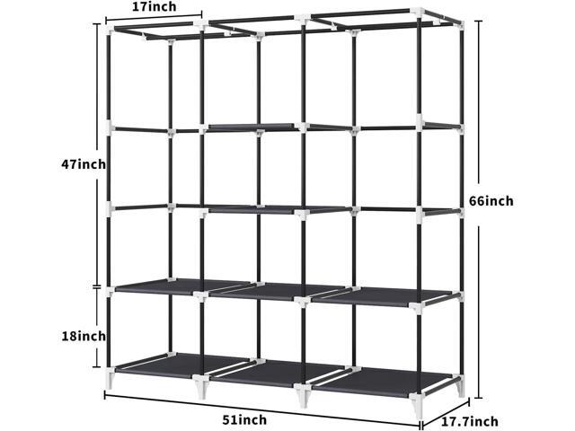 Portable Closet, 51 Inch Wardrobe Closet for Hanging Clothes with 2 Hanging Rods, 8 Storage Organizer Shelves for Bedroom, Durable and Easy to...
