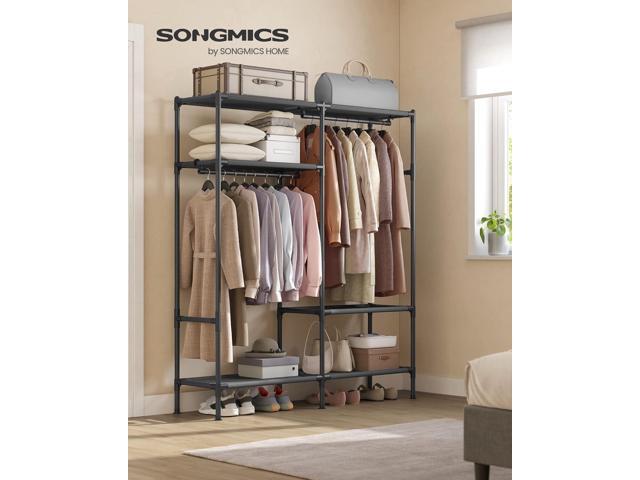 SONGMICS Heavy Duty Clothes Rack, 65 Inch Freestanding Portable Wardrobe with Hanging Rails and Shelves, Total Load 242 lb, Easy Assembly, for...