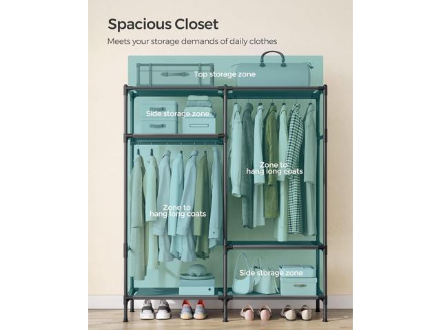 SONGMICS Heavy Duty Clothes Rack, 65 Inch Freestanding Portable Wardrobe with Hanging Rails and Shelves, Total Load 242 lb, Easy Assembly, for...