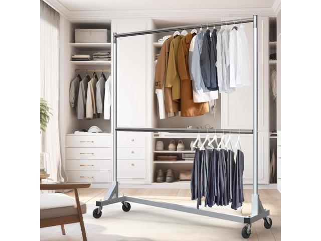 Simple Houseware Commercial Grade Z-Base Double Rod Garment Rack, 600lb Load, 63 inch, Silver