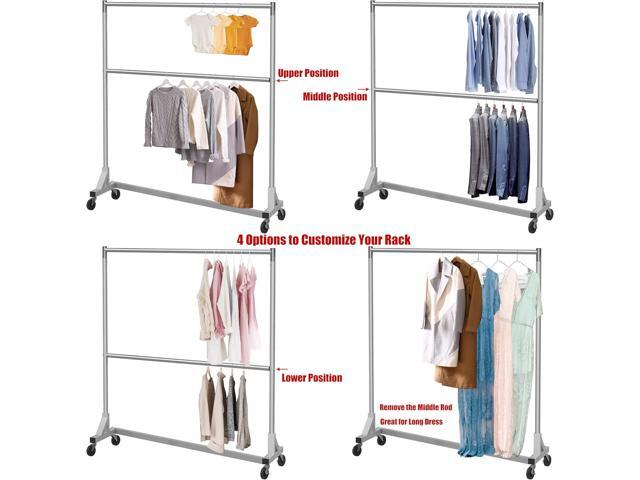 Simple Houseware Commercial Grade Z-Base Double Rod Garment Rack, 600lb Load, 63 inch, Silver