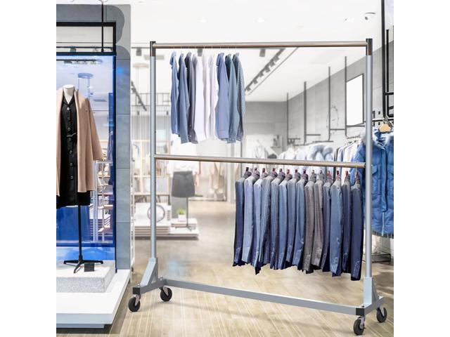 Simple Houseware Commercial Grade Z-Base Double Rod Garment Rack, 600lb Load, 63 inch, Silver