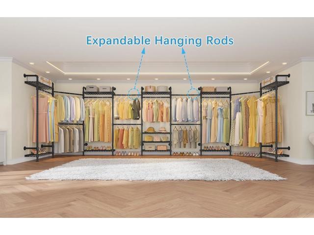 Timate L4 L Shape Heavy Duty Garment Rack - Expandable Industrial Pipe Clothing Rack, Wall Mounted Closet Organizer, Corner Closet System Black