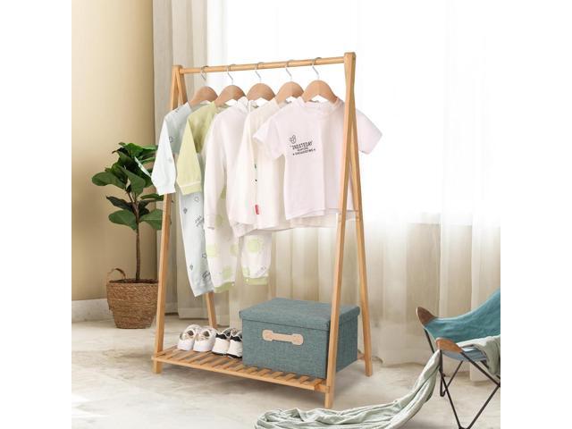 Small Clothes Rack Kids Dress Up Storage for Playroom, Toddlers Bedroom, Bamboo Child Garment Rack with Storage Shelf, Kids Clothing Rack Costumes...
