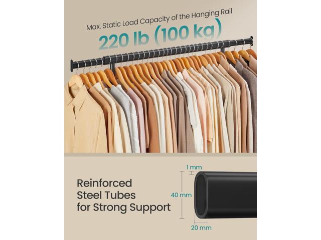 SONGMICS Clothes Rack with Wheels, Heavy-Duty Clothing Rack for Hanging Clothes, Portable, 17.7 x (36.2-52) x 63.6 Inches, with Extendable Rail,...