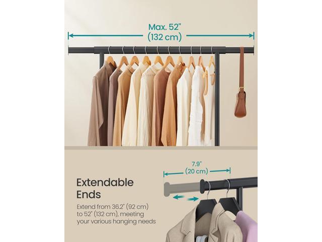 SONGMICS Clothes Rack with Wheels, Heavy-Duty Clothing Rack for Hanging Clothes, Portable, 17.7 x (36.2-52) x 63.6 Inches, with Extendable Rail,...