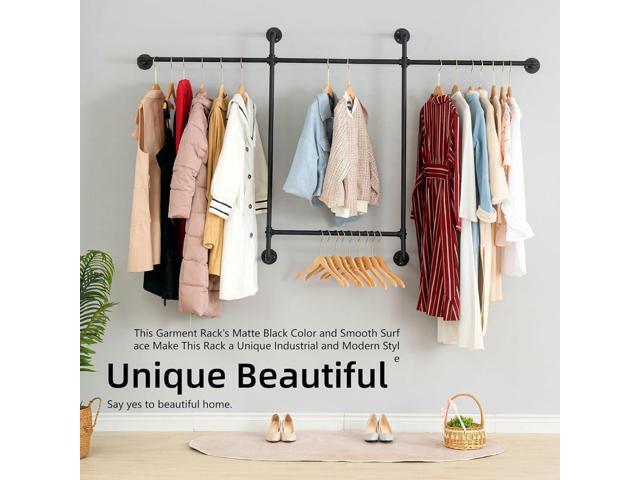 Industrial Pipe Clothing Rack, Hanging Garment Rack, Wall Mounted Pipe Clothes Rack with Four Hanging Rods, Heavy Duty Garment Rack, Industrial...