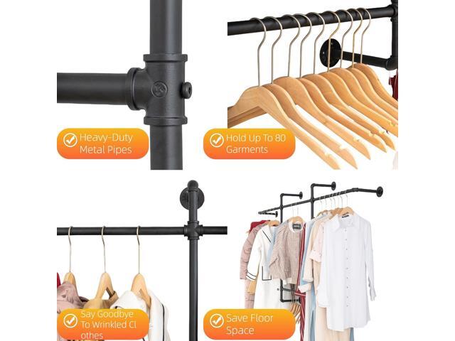 Industrial Pipe Clothing Rack, Hanging Garment Rack, Wall Mounted Pipe Clothes Rack with Four Hanging Rods, Heavy Duty Garment Rack, Industrial...