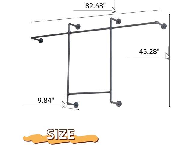 Industrial Pipe Clothing Rack, Hanging Garment Rack, Wall Mounted Pipe Clothes Rack with Four Hanging Rods, Heavy Duty Garment Rack, Industrial...