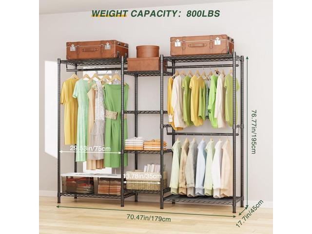 LEHOM G6 Wire Garment Rack Heavy Duty Clothes Rack Compact Size Armoire Storage Rack Freestanding Metal Clothing Closet Wardrobe with 3 Hanger Rod...