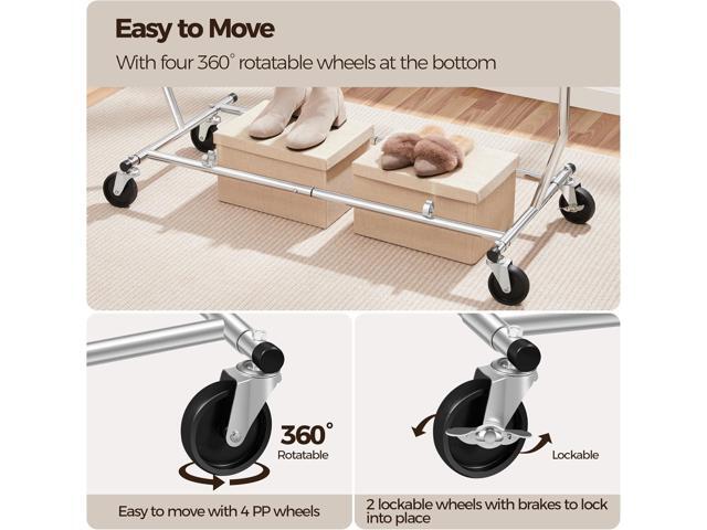 Yaheetech Commercial Clothing Garment Racks on Wheels, Grade Single Rod Adjustable Height Clothes Rack on Wheels for Hanging Clothes, Heavy Duty...