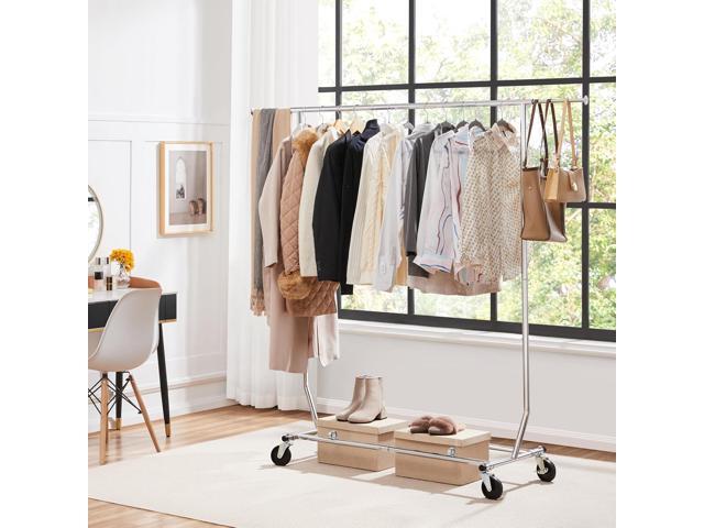 Yaheetech Clothes Rack with Wheels, Heavy-Duty Clothing Organizer, Adjustable Commercial Retail Display Rack, Portable Closet, Chrome-Plated, Silver