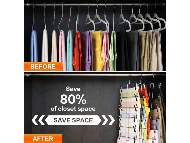 3 Pack Pants-Hangers-Space-Saving,6 Tier-Closet-Organizers-and-Storage Skirt Hangers with Clips,Closet-Organizer-Clothes-Organization-and-Storage...