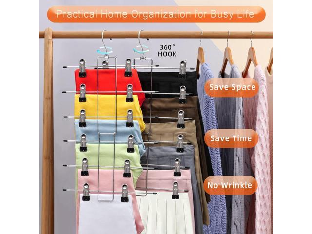 3 Pack Pants-Hangers-Space-Saving,6 Tier-Closet-Organizers-and-Storage Skirt Hangers with Clips,Closet-Organizer-Clothes-Organization-and-Storage...