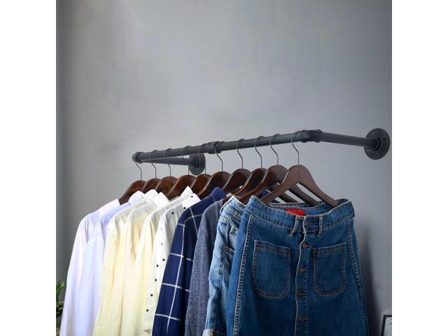 WEBI Clothing Rack Wall Mount,24' Industrial Pipe Clothes Rack for Hanging Clothes,Heavy Duty Iron Garment Rack Bar,Retail Display Clothes Rod for...