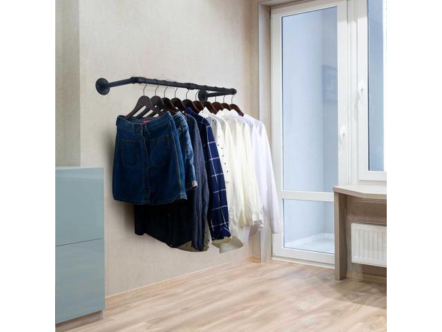 WEBI Clothing Rack Wall Mount,24' Industrial Pipe Clothes Rack for Hanging Clothes,Heavy Duty Iron Garment Rack Bar,Retail Display Clothes Rod for...