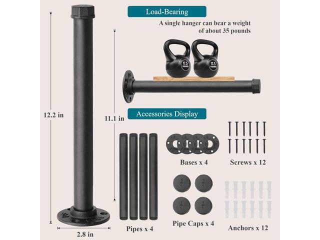 Cast Iron Wall Mounted Clothes Rack, Heavy Duty Industrial Pipe Clothing Rack for Hanging Clothes, Garment Racks for Wardrobe Organizers and...