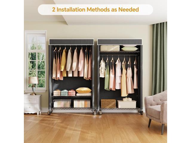 H4 Garment Rack with Cover, Rolling Heavy Duty Clothes Rack, Wardrobe Closet Organizer and Storage, Portable Closet for Hanging Clothes, Black...
