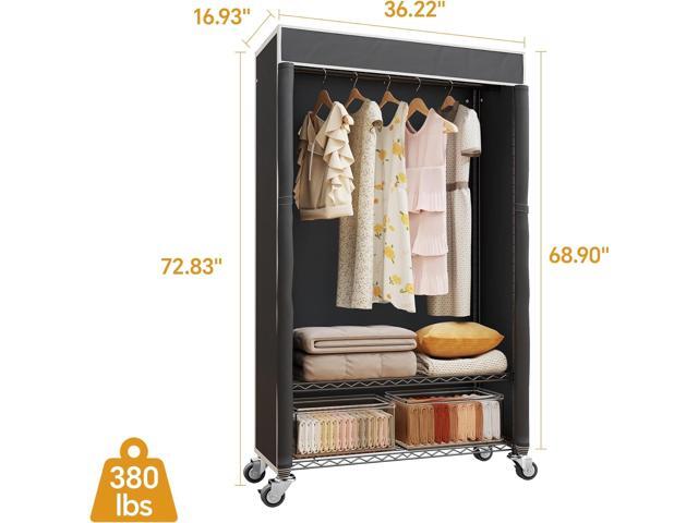 H4 Garment Rack with Cover, Rolling Heavy Duty Clothes Rack, Wardrobe Closet Organizer and Storage, Portable Closet for Hanging Clothes, Black...