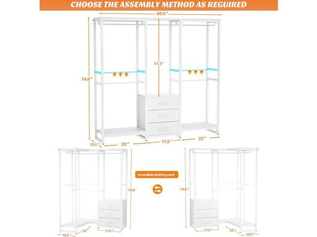 Aheaplus Garment Rack Heavy Duty Clothes Rack for Hanging Clothes,Clothing Rack with Drawers, Wood Stoarge Shelf Freestanding Closet Wardrobe Rack,...