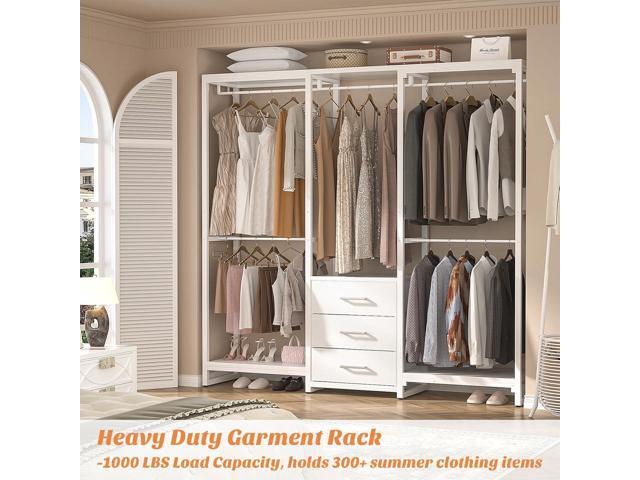 Aheaplus Garment Rack Heavy Duty Clothes Rack for Hanging Clothes,Clothing Rack with Drawers, Wood Stoarge Shelf Freestanding Closet Wardrobe Rack,...