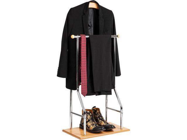 Mind Reader Valet Stand, Clothes Rack, Clothing Organizer, Jacket Hanger, Metal, Wood, 19.75' L x 11.75' W x 43' H, Silver