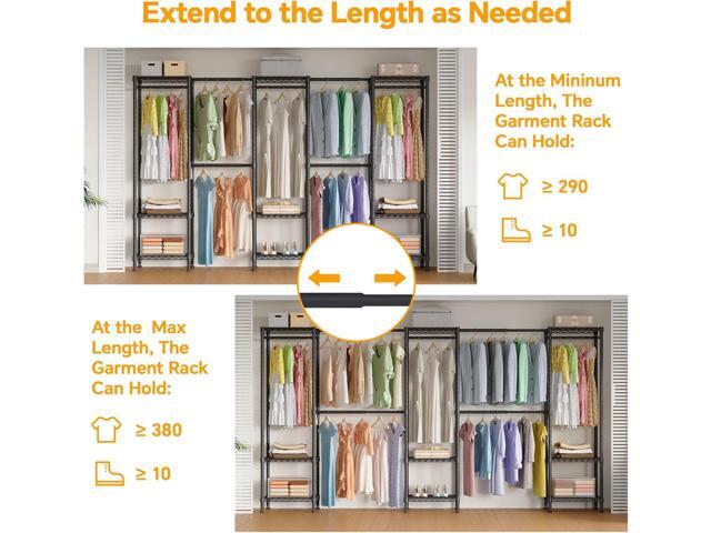 H11 Large Clothing Rack for Hanging Clothes Heavy Duty Garment Rack, Freestanding Wardrobe Closet Organizer and Storage with Expandable Hanger...