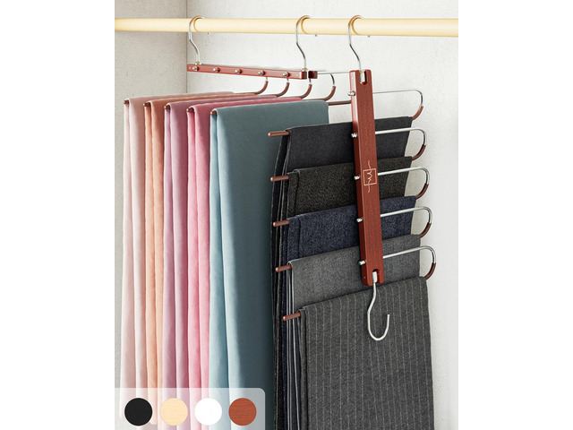 MORALVE Pants Hangers Space Saving - 2 Pack European Beechwood Scarf and Jean Hangers - Closet Organizer and Space Saver Pant Rack, Leggings...