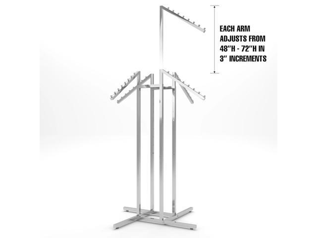 Clothing Rack Heavy Duty Chrome 4 Way Rack, Adjustable Arms, Square Tubing, Perfect for Clothing Store Display With 4 Slanted Arms