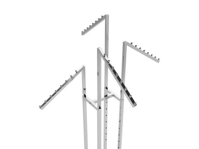 Clothing Rack Heavy Duty Chrome 4 Way Rack, Adjustable Arms, Square Tubing, Perfect for Clothing Store Display With 4 Slanted Arms